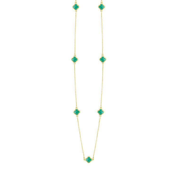 Κολιέ Λουλούδι Clover Crystal Πράσινο Διπλής Όψης Από Ατσάλι Επιχρυσωμένο MI13685