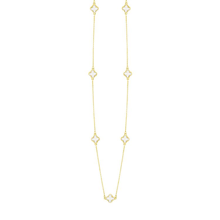 Κολιέ Λουλούδι Clover Crystal Διάφανο Διπλής Όψης Από Ατσάλι Επιχρυσωμένο MI13682