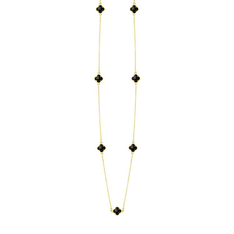 Κολιέ Λουλούδι Clover Crystal Μαύρο Διπλής Όψης Από Ατσάλι Επιχρυσωμένο MI13686
