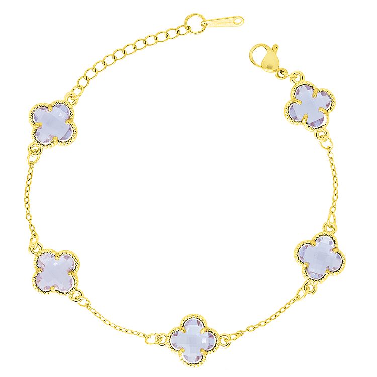 Βραχιόλι Λουλούδι Clover Crystal Διπλής Όψης Μωβ Από Ατσάλι Επιχρυσωμένο MI29689
