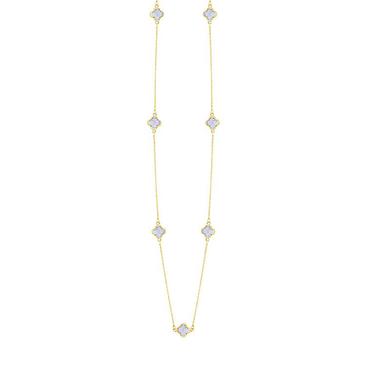 Κολιέ Λουλούδι Clover Crystal Μωβ Διπλής Όψης Από Ατσάλι Επιχρυσωμένο MI13687