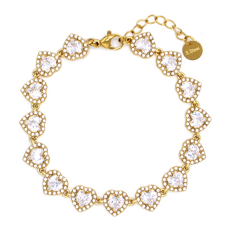 Βραχιόλι Ριβιέρα Με Ροζέτες Καρδιά Από Ατσάλι Επιχρυσωμένο MI21883