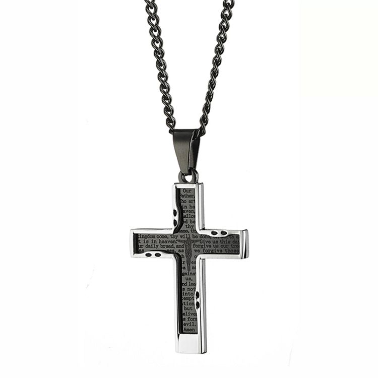 Κολίε Από Ατσάλι Μαύρο Με Σταυρό AS12035