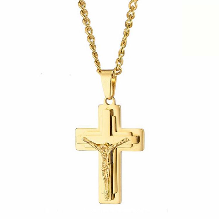 Κολίε Από Ατσάλι Επιχρυσωμένο 24Κ Με Σταυρό AS12043
