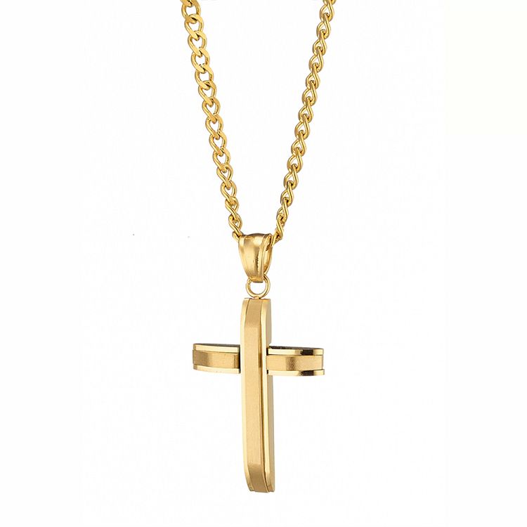 Κολίε Από Ατσάλι Επιχρυσωμένο 24Κ Με Σταυρό AS12044