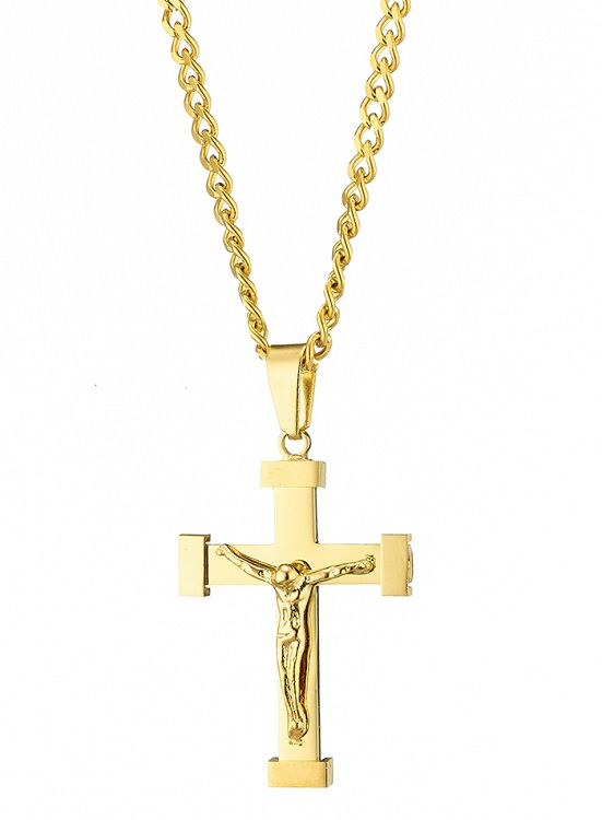 Κολίε Από Ατσάλι Επιχρυσωμένο 24Κ Με Σταυρό AS12053