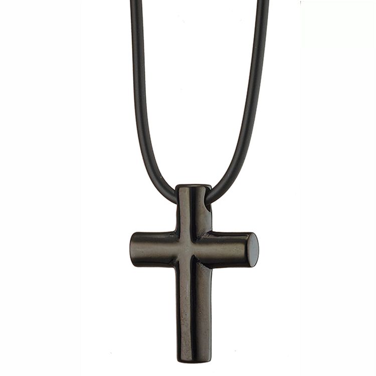 Κολίε Από Καουτσούκ Και Ατσάλι Με Σταυρό AS12058