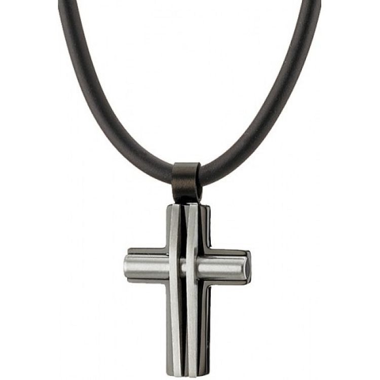 Κολίε Από Καουτσούκ Και Ατσάλι Με Σταυρό AS12063