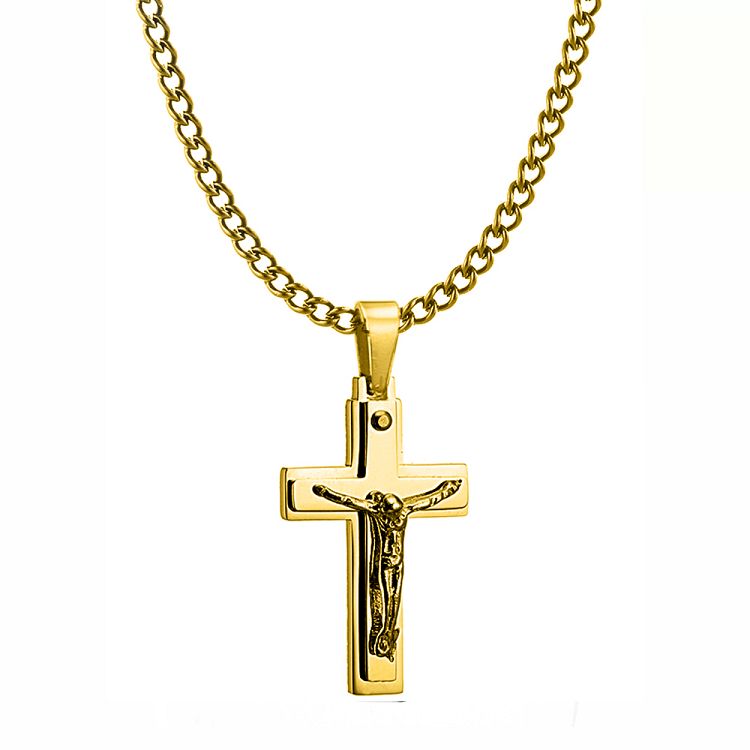 Κολίε Από Ατσάλι Επιχρυσωμένο 24Κ Με Σταυρό AS12066