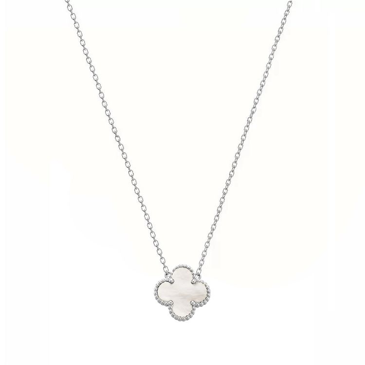 Κολιέ Λουλούδι Clover Λευκό Διπλής Όψης Από Ατσάλι MI12895