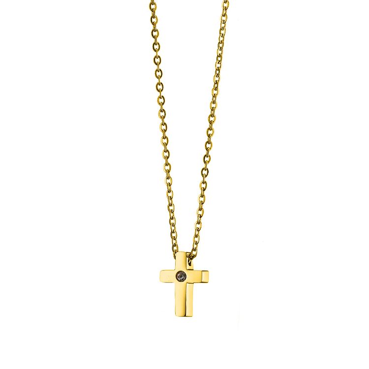 Κολιέ Από Ανοξείδωτο Ατσάλι Επιχρυσωμένο Με Σταυρό AS13392