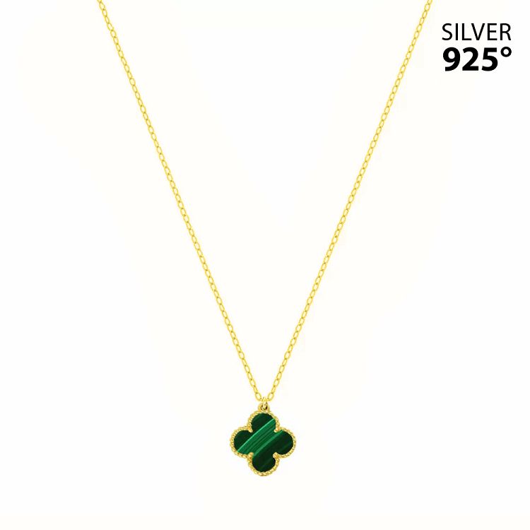 Κολιέ Λουλούδι Clover Small με Mαλαχίτη από Ασήμι 925 Επιχρυσωμένο PS13456
