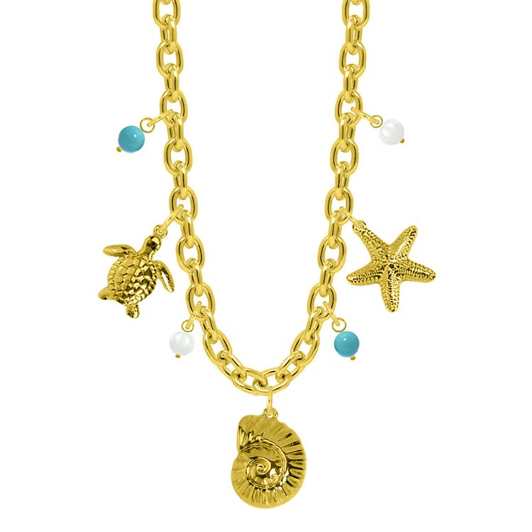 Κοσμήματα Αmor Αmor - ΣΗΜΑΝΤΙΚΟ: Σε περίπτωση διαφοράς τιμής από το κατάστημα ισχύει παντα και μόνο η τιμή του καταστήματος Κολιέ Από Ατσάλι Επιχρυσωμένο Με Κοχύλι, Χελώνα Και Αστ