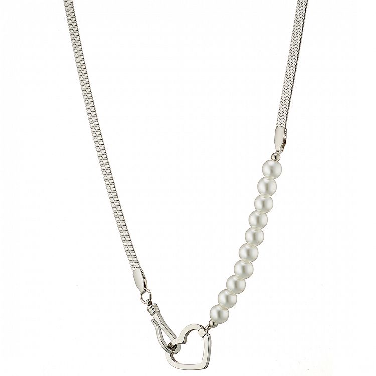 Διπλό Κολίε Από Ατσάλι Με Μαργαριτάρια Και Καρδιά AS138