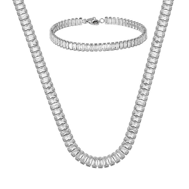 Σετ Κολιέ Ριβιέρα Choker Και Βραχιόλι Από Ανοξείδωτο Ατσάλι Με Ορθογώνια Ζιργκόν MI15227