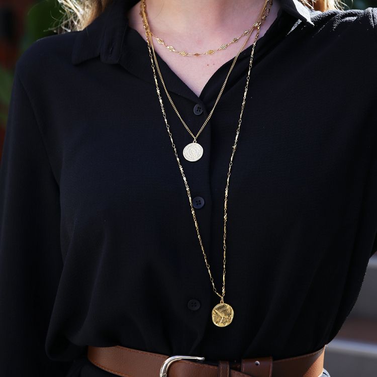 Κολιέ Από Ανοξείδωτο Ατσάλι Και Ορείχαλκο Επιχρυσωμένο Με Δίσκο Της Φαιστού AA15584