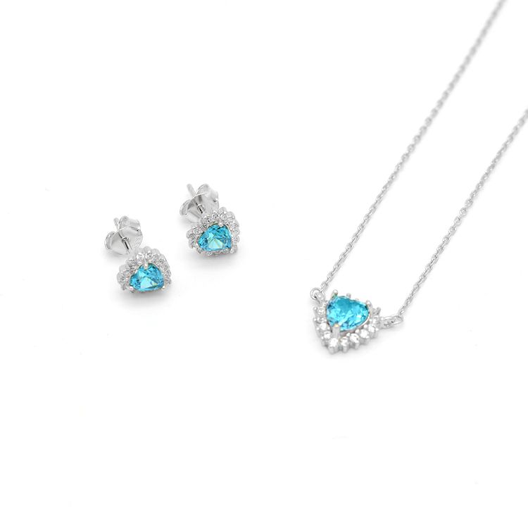 Κολιέ Ροζέτα Από Ασήμι 925 Καρδιά Με Ζιργκόν Blue Topaz SS12242