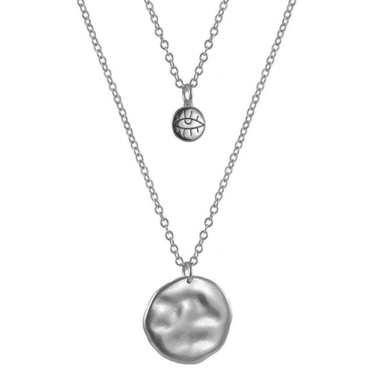 Διπλό Κολιέ Από Ατσάλι Kαι Ορείχαλκο Με Ματάκι Και Δίσκο AA19415