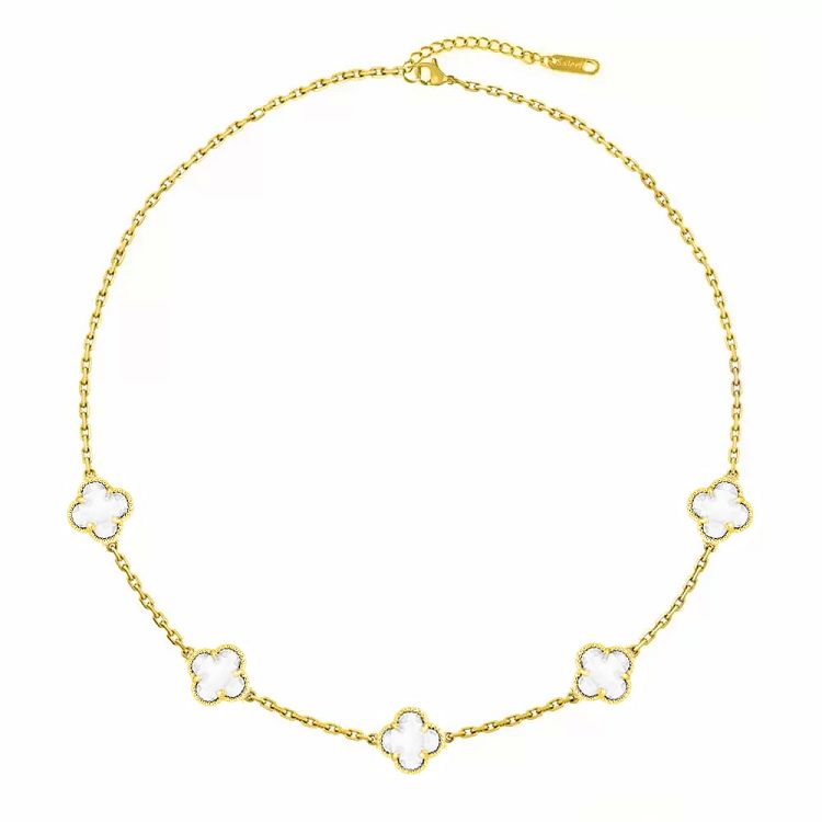 Κολιέ Λουλούδι Clover Crystal Διάφανο Διπλής Όψης Από Ατσάλι Επιχρυσωμένο MI11940