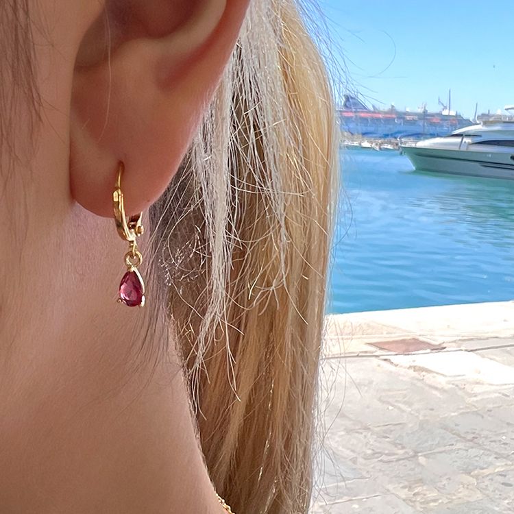 Σκουλαρίκια Κρίκοι Από Ορείχαλκο Επιχρυσωμένο 24Κ Μονόπετρο AA48345