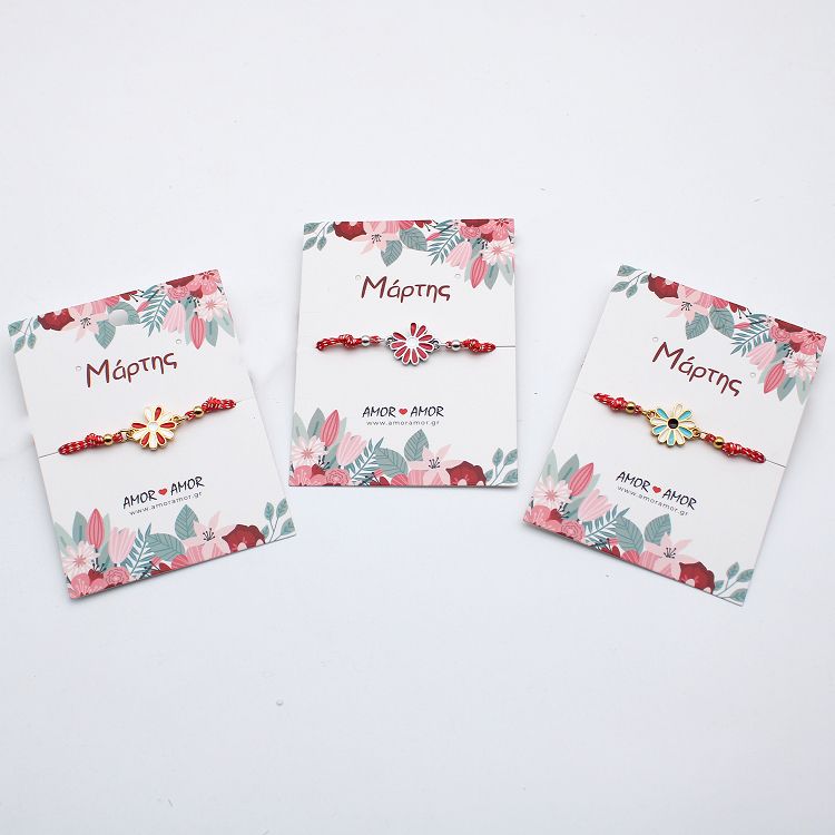 Βραχιόλι Μαρτάκι Με Μαργαρίτα Ασημί - Κόκκινη AA21026