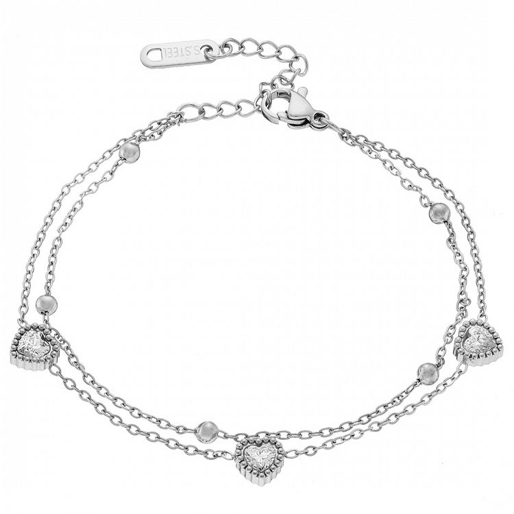 AMOR AMOR - ΣΗΜΑΝΤΙΚΟ: Σε περίπτωση διαφοράς τιμής από το κατάστημα ισχύει παντα και μόνο η τιμή του καταστήματος Βραχιόλι Από Ατσάλι Με Καρδιές AS21483