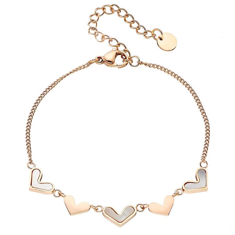 Βραχιόλι Από Ατσάλι Ροζ Επιχρυσωμένο 24K Με Καρδιές AS26231