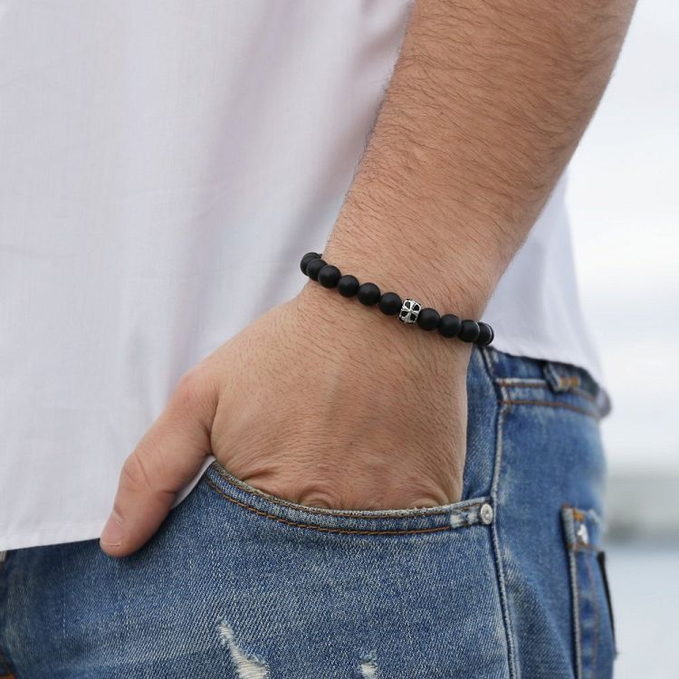 Βραχιόλι Από Ημιπολύτιμο Λιθο Όνυχα Και Ανοξείδωτο Ατσάλι TU27622