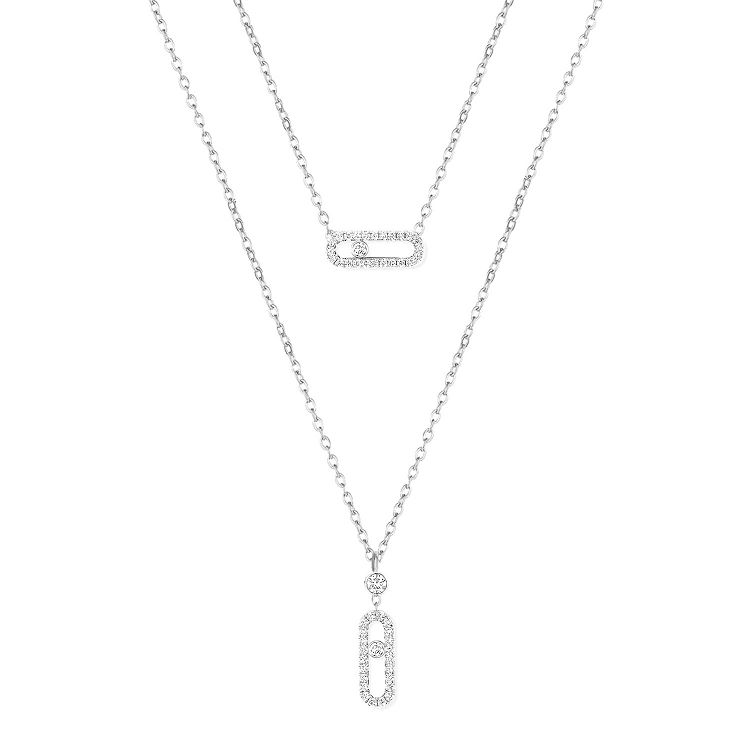 Διπλό Κολίε Από Ατσάλι Με Ζιργκόν MI13740