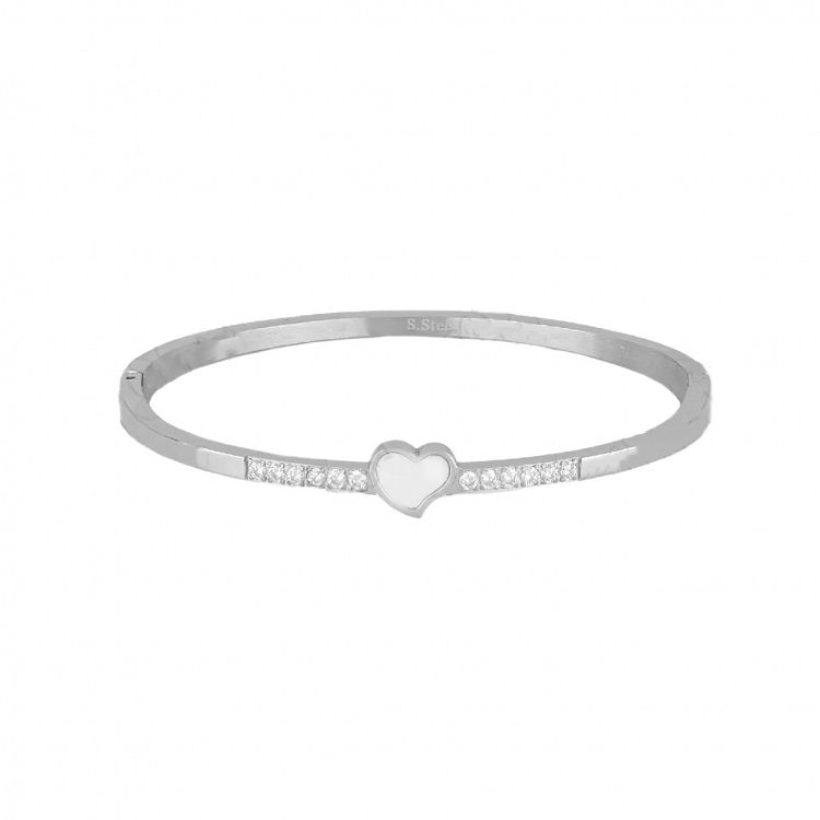 Βραχιόλι Βέργα Από Ατσάλι Με Καρδιά Και Ζιργκόν TU29779