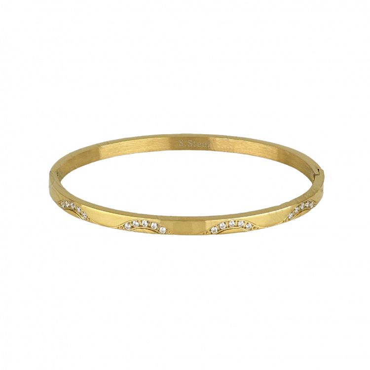 Βραχιόλι Βέργα Από Ατσάλι Επιχρυσωμένο Με Ζιργκόν TU29784