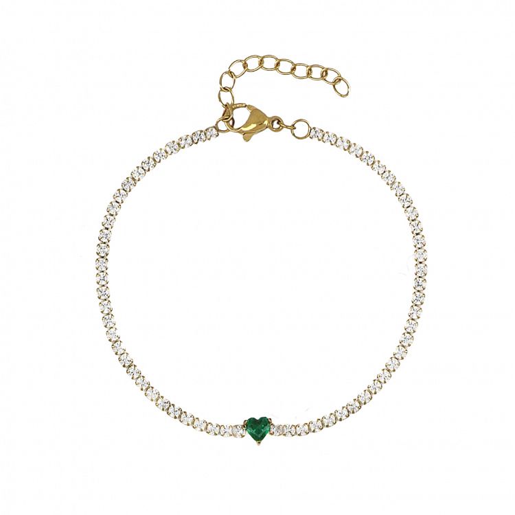 Βραχιόλι Ριβιέρα 2mm Από Ατσάλι Επιχρυσωμένο Με Καρδιά 