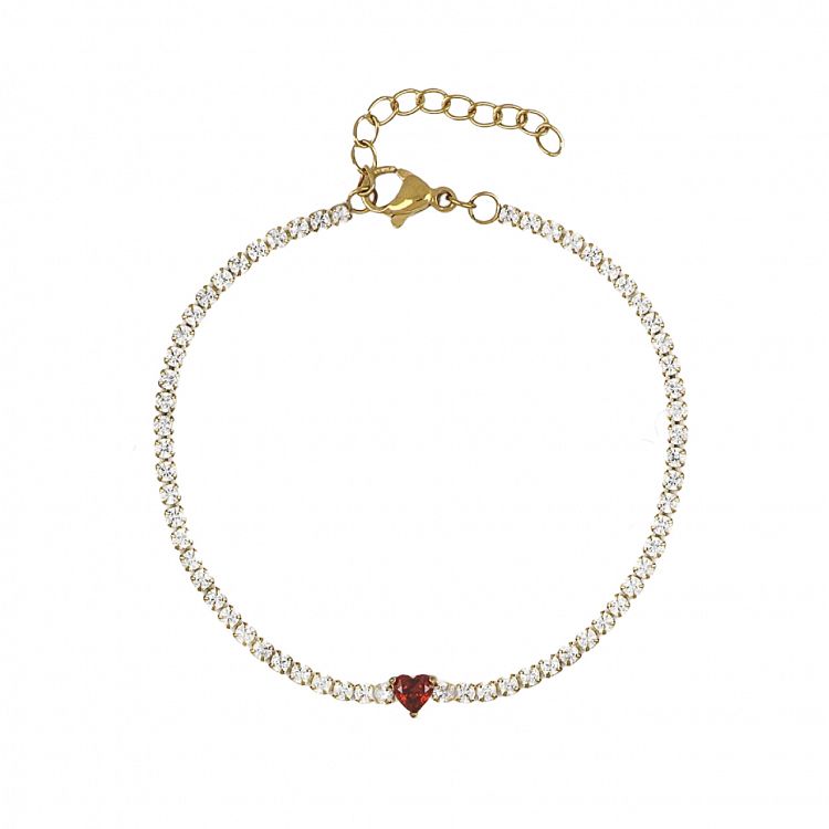 Βραχιόλι Ριβιέρα 2mm Από Ατσάλι Επιχρυσωμένο Με Καρδιά 