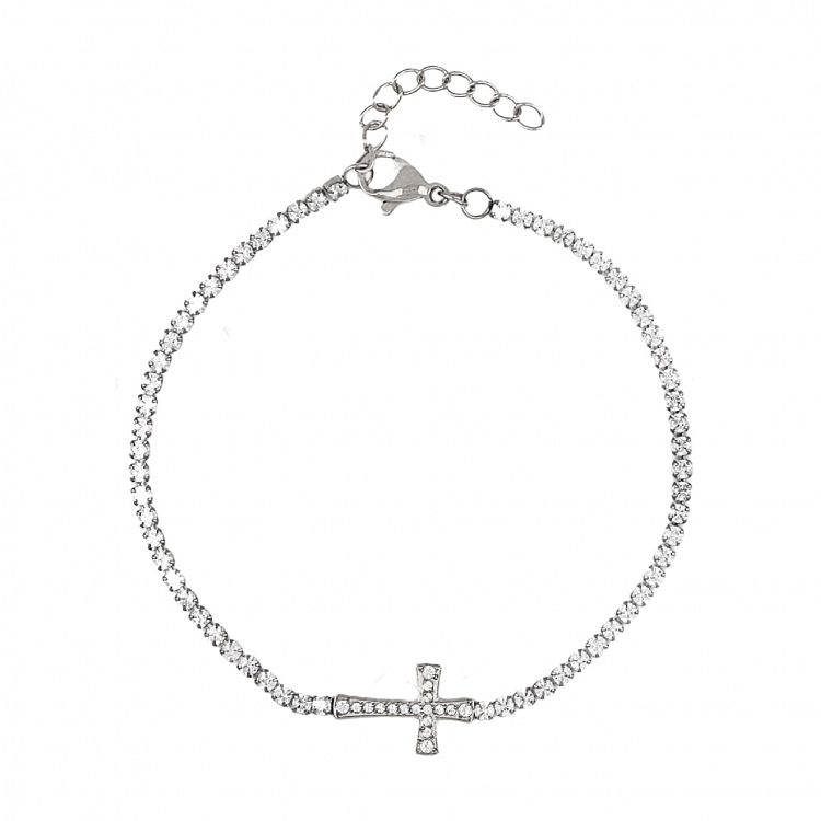 Βραχιόλι Ριβιέρα 2mm Από Ατσάλι Με Σταυρό TU29827