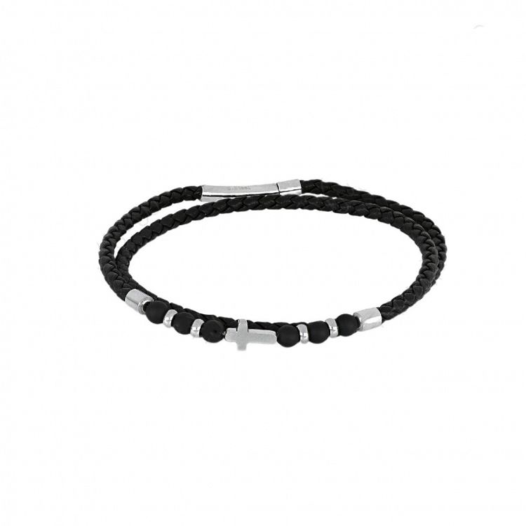 Βραχιόλι Από Δέρμα Και Ατσάλι Με Σταυρό TU29831