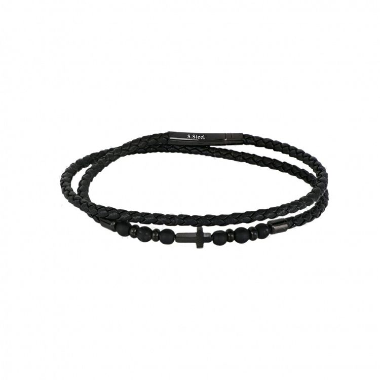 Βραχιόλι Από Δέρμα Και Ατσάλι Με Σταυρό TU29832