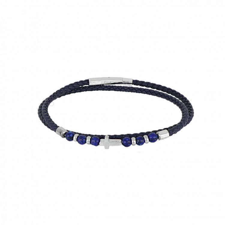 Βραχιόλι Από Δέρμα Και Ατσάλι Με Σταυρό TU29833