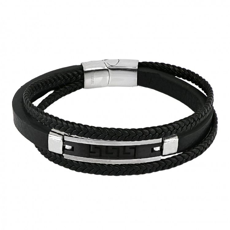 AMOR AMOR - ΣΗΜΑΝΤΙΚΟ: Σε περίπτωση διαφοράς τιμής από το κατάστημα ισχύει παντα και μόνο η τιμή του καταστήματος Βραχιόλι Από Δέρμα Και Ατσάλι Με Μαίανδρο TU29840