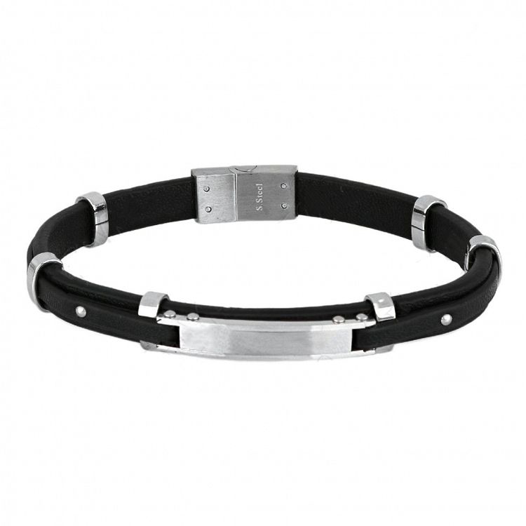 AMOR AMOR - ΣΗΜΑΝΤΙΚΟ: Σε περίπτωση διαφοράς τιμής από το κατάστημα ισχύει παντα και μόνο η τιμή του καταστήματος Βραχιόλι Από Δέρμα Και Ατσάλι Με Ταυτότητα TU29841