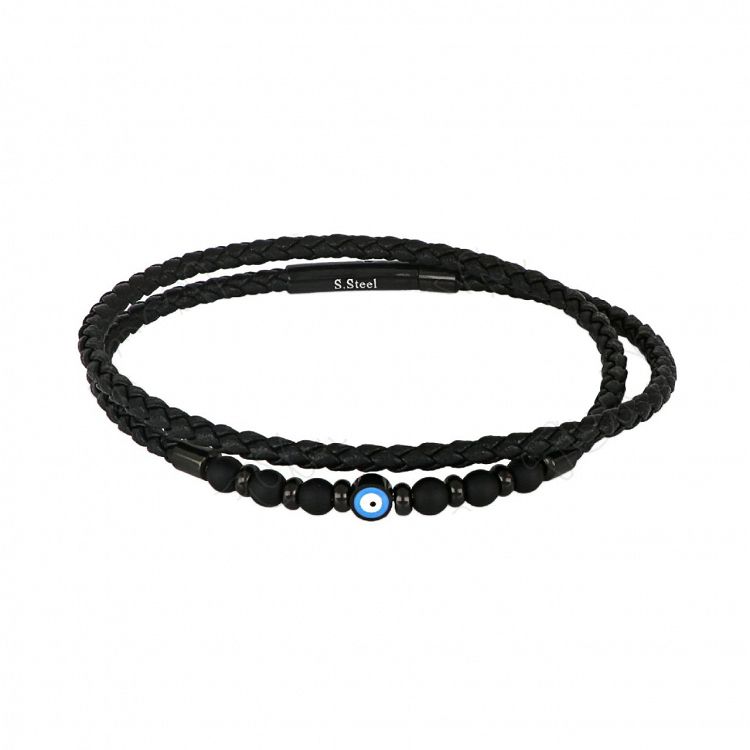 Βραχιόλι Από Δέρμα Και Ατσάλι Με Ματάκι TU29852