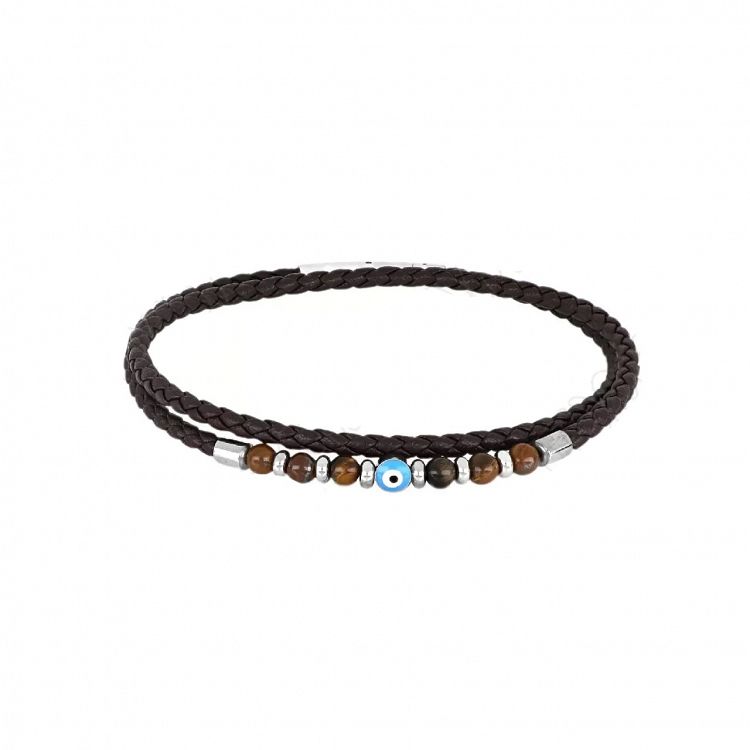 Βραχιόλι Από Δέρμα Και Ατσάλι Με Ματάκι TU29874