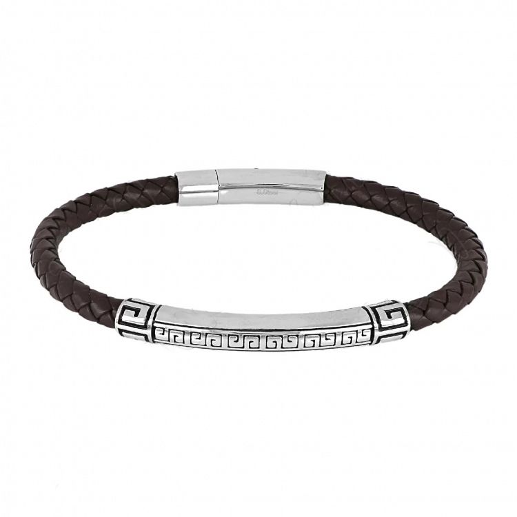 Βραχιόλι Από Δέρμα Και Ατσάλι Με Μαίανδρο TU29884
