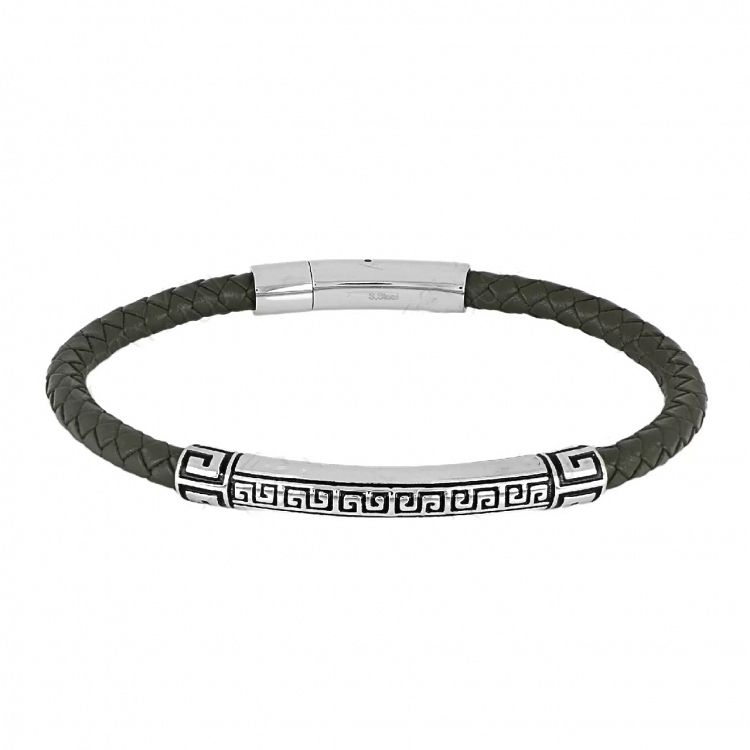 Βραχιόλι Από Δέρμα Και Ατσάλι Με Μαίανδρο TU29886