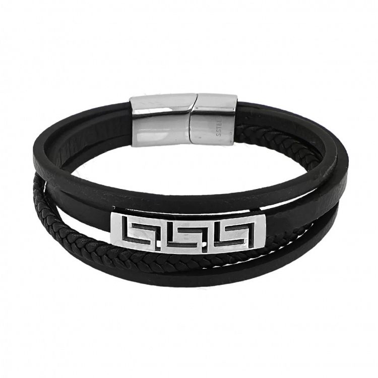 Βραχιόλι Από Δέρμα Και Ατσάλι Με Μαίανδρο TU29887
