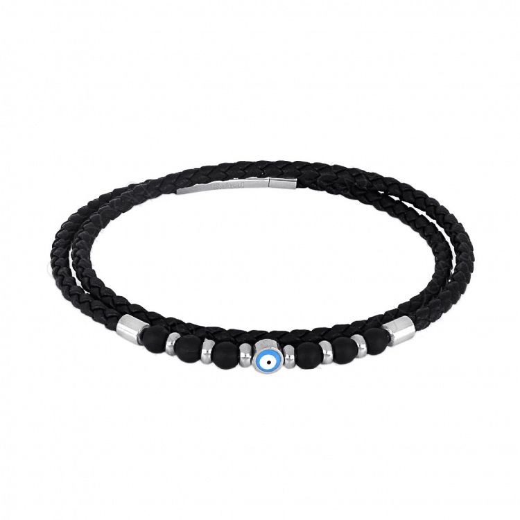 Βραχιόλι Από Δέρμα Και Ατσάλι Με Ματάκι TU29894