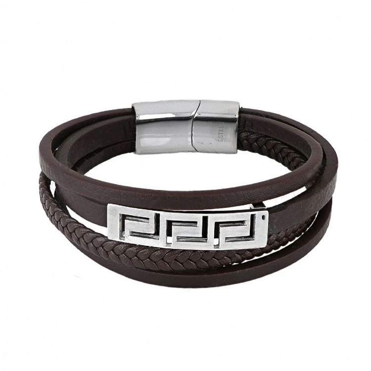 Βραχιόλι Από Δέρμα Και Ατσάλι Με Μαίανδρο TU29898