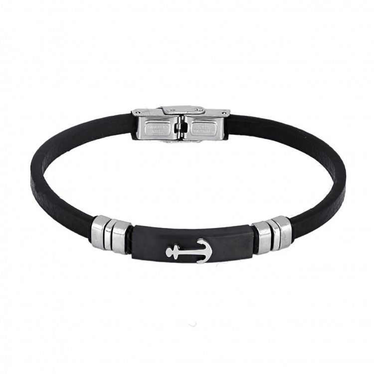 Βραχιόλι Από Δέρμα Και Ατσάλι Με Άγκυρα TU29913