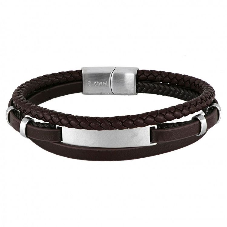 Βραχιόλι Από Δέρμα Και Ατσάλι Με Ταυτότητα TU29917