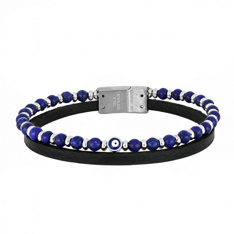 Βραχιόλι Από Δέρμα Και Ατσάλι Με Ματάκι TU29930