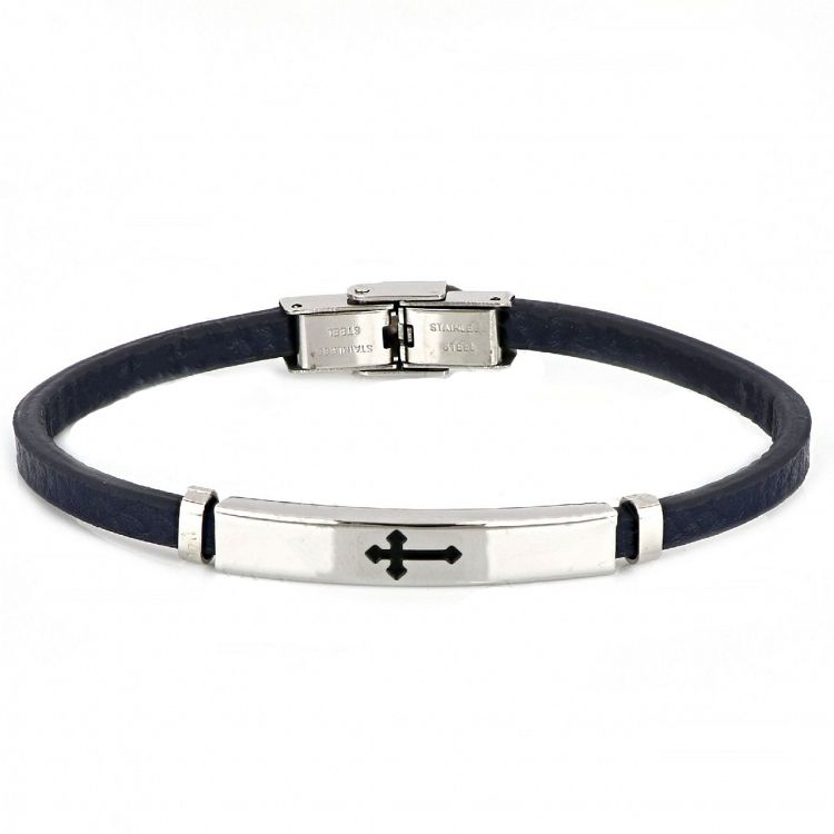 Βραχιόλι Από Δέρμα Και Ατσάλι Με Σταυρό TU29934